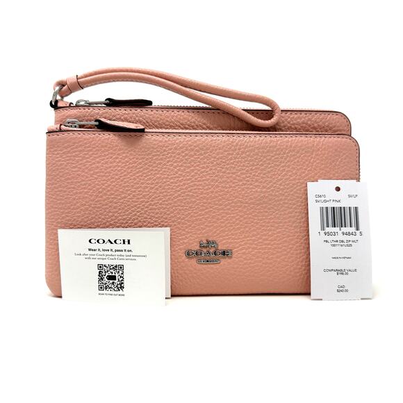 Coach Double Zip Wallet in Light Pink Leather C5610 - Picture 2 of 9